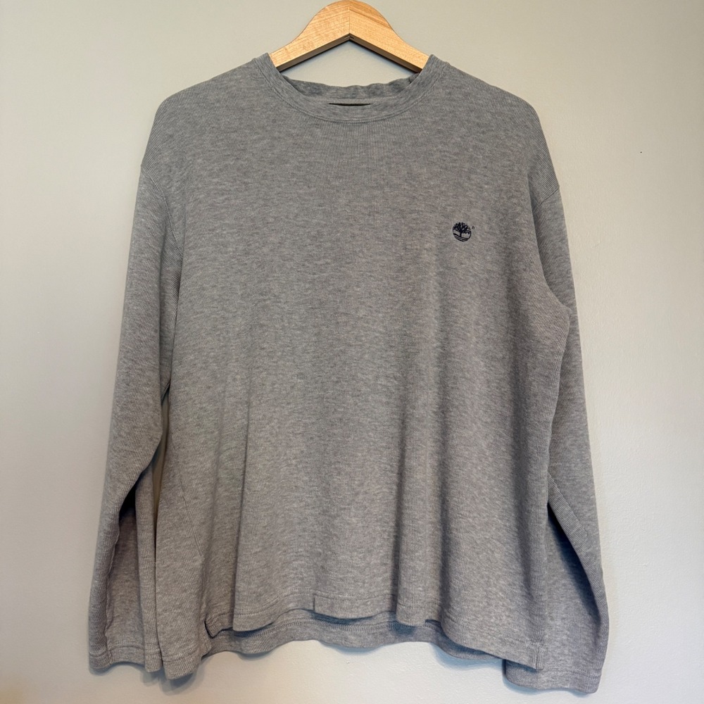 Timberland Weathergear Mens Large Gray Long Sleeve‎ Thermal Crewneck Shirt Logo